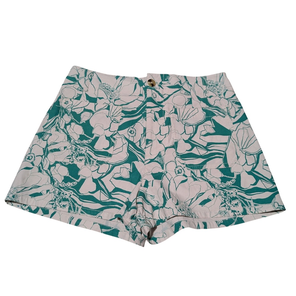 Maeve Shorts Womens 31 Green Colette Floral High Rise Wide Leg Patch Pocket Boho